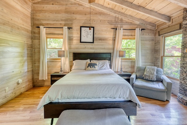 50 Rustic Rdg, Blue Ridge, GA 30513 - bedroom featuring wooden walls, multiple windows, hardwood / wood-style floors, and wooden ceiling