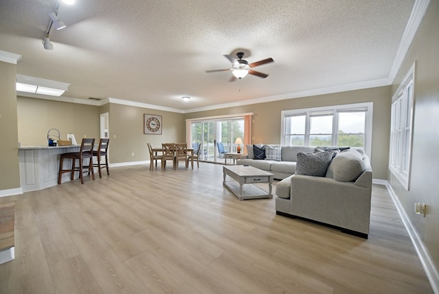 living room featuring light hardwood / wood-style floors and a textured ceiling