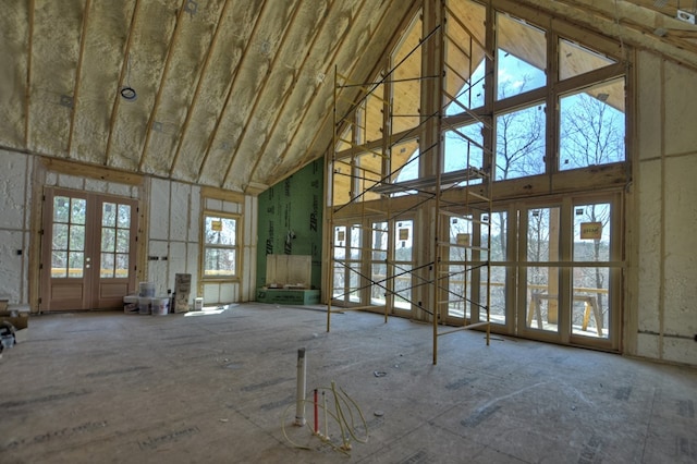 miscellaneous room featuring high vaulted ceiling