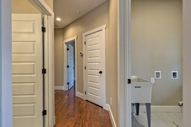 interior space with high vaulted ceiling and dark wood-type flooring