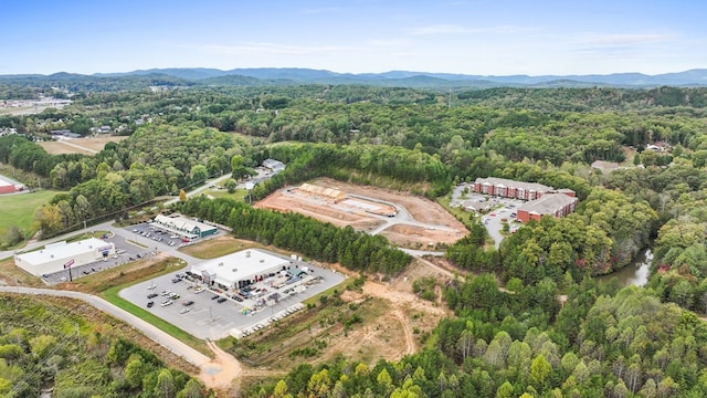 drone / aerial view featuring a mountain view