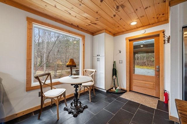 interior space with wood ceiling