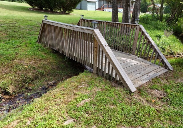 view of yard featuring a wooden deck