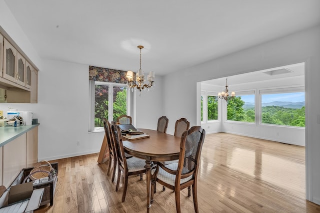498 Old Dyer Rd, Hayesville, NC 28904 - dining space featuring a chandelier, healthy amount of natural light, light wood-type flooring, and baseboards