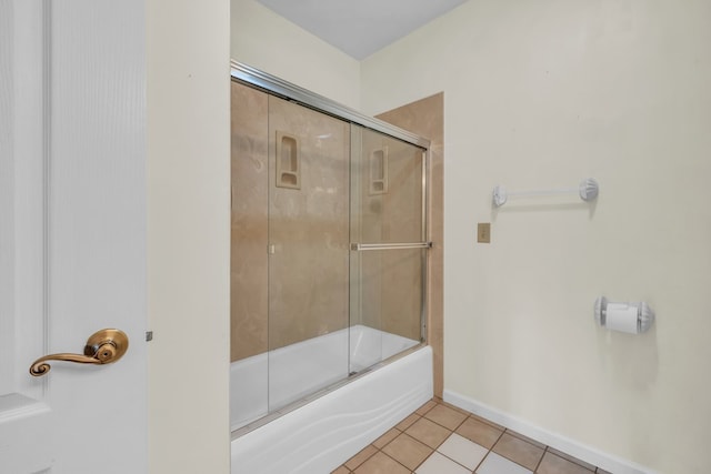 498 Old Dyer Rd, Hayesville, NC 28904 - bathroom with tile patterned floors, shower / bath combination with glass door, and baseboards