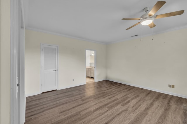 498 Old Dyer Rd, Hayesville, NC 28904 - unfurnished room featuring ornamental molding, wood finished floors, a ceiling fan, and baseboards