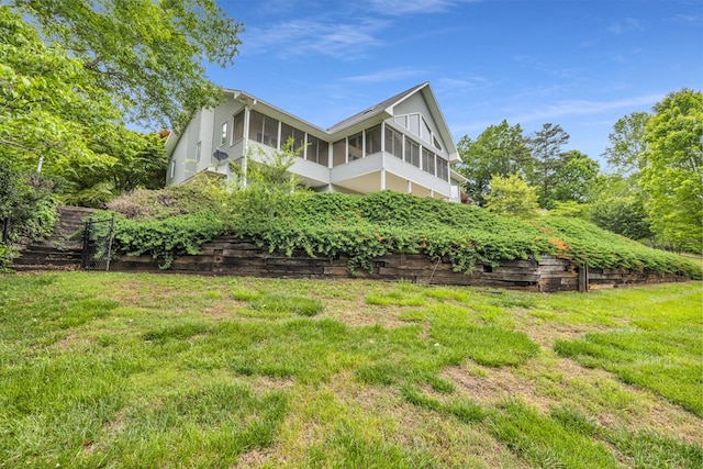 498 Old Dyer Rd, Hayesville, NC 28904 - view of side of home featuring a sunroom and a yard