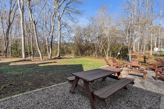 view of yard featuring an outdoor fire pit