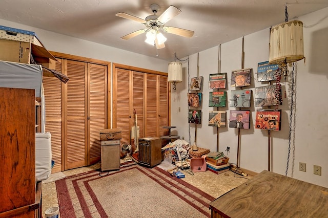 storage room featuring ceiling fan