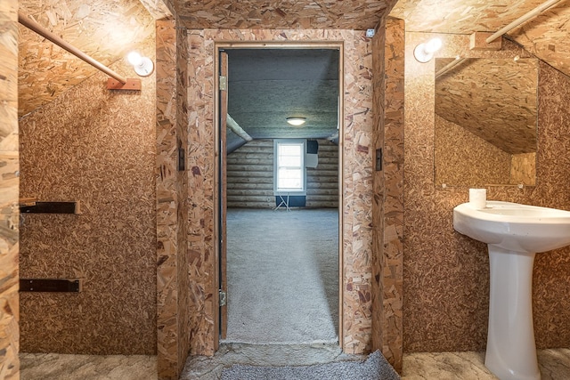 bathroom featuring vaulted ceiling