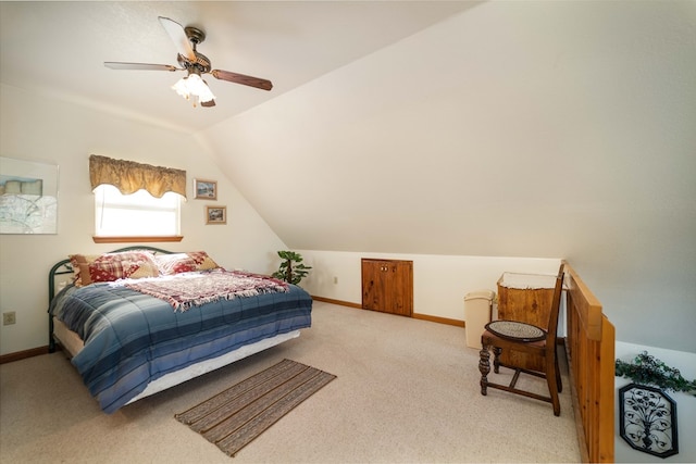 1544 Country Walk, Murphy, NC 28906 - bedroom featuring light colored carpet, baseboards, vaulted ceiling, and ceiling fan