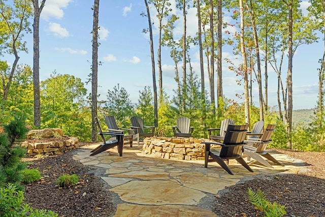 view of patio featuring a fire pit