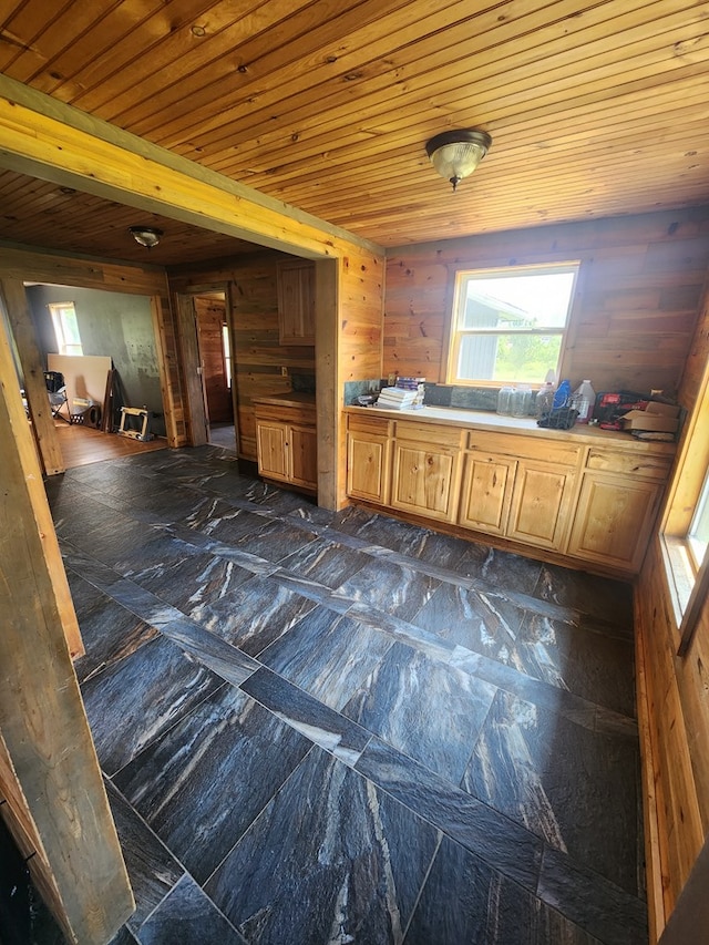 27 Russell Farm Rd, Andrews, NC 28901 - kitchen featuring healthy amount of natural light, wooden walls, and wood ceiling