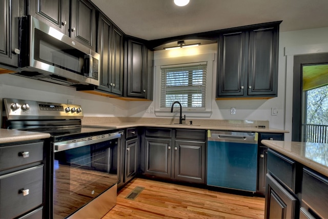975 Goss Rd, Epworth, GA 30541 - kitchen featuring appliances with stainless steel finishes, a sink, light countertops, and light wood finished floors