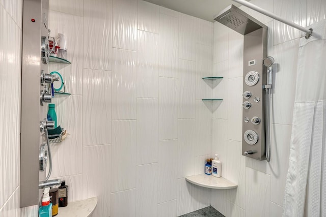 bathroom with tile walls