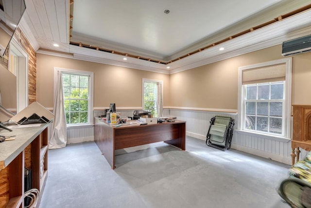 home office with a raised ceiling