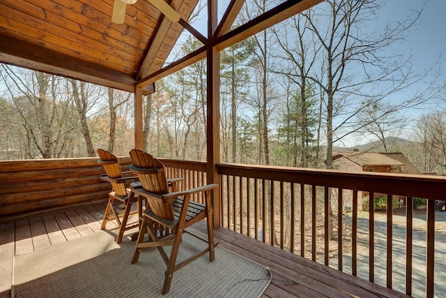 480 Sugar Mountain Rd, Blue Ridge, GA 30513 - wooden terrace with ceiling fan