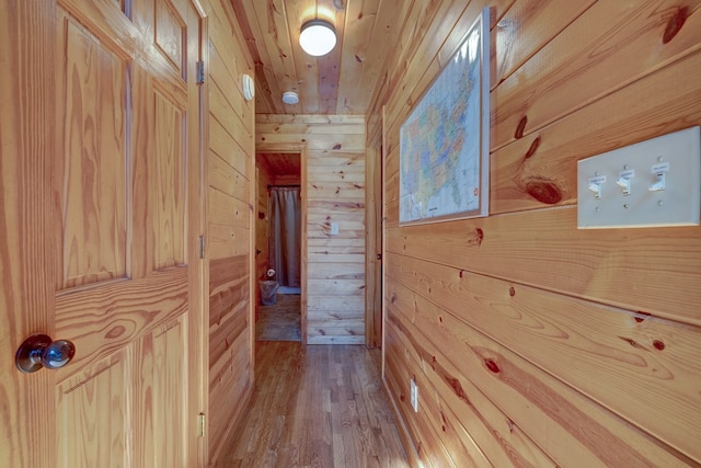 480 Sugar Mountain Rd, Blue Ridge, GA 30513 - hall featuring wood ceiling, wood finished floors, and wooden walls