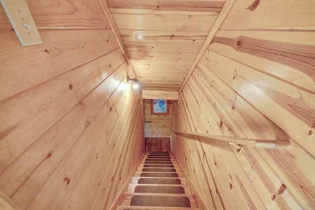 480 Sugar Mountain Rd, Blue Ridge, GA 30513 - stairway featuring wood walls and wooden ceiling