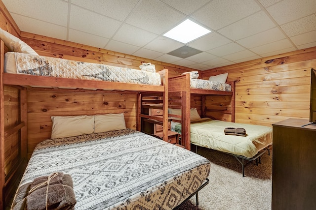 480 Sugar Mountain Rd, Blue Ridge, GA 30513 - bedroom featuring carpet floors, a drop ceiling, and wooden walls