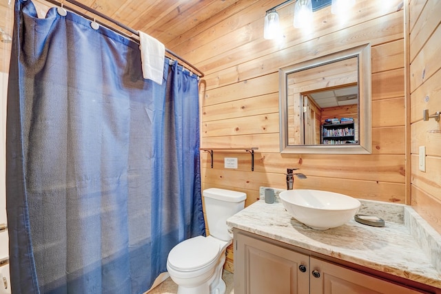 480 Sugar Mountain Rd, Blue Ridge, GA 30513 - bathroom featuring toilet, wooden walls, wooden ceiling, and vanity