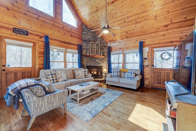 480 Sugar Mountain Rd, Blue Ridge, GA 30513 - living room with a wealth of natural light, wood finished floors, ceiling fan, and wooden ceiling