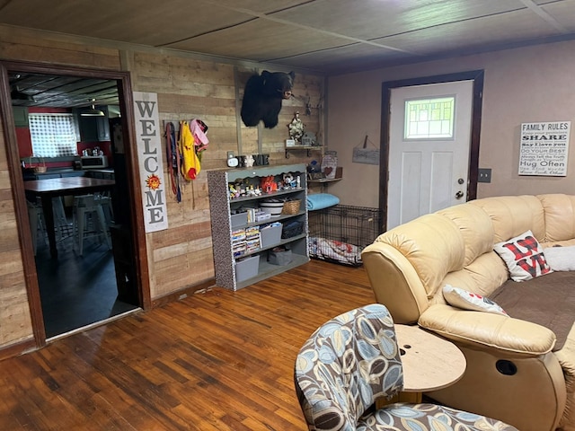 209 Vengeance Creek Rd, Marble, NC 28905 - living area featuring hardwood / wood-style flooring and wood walls