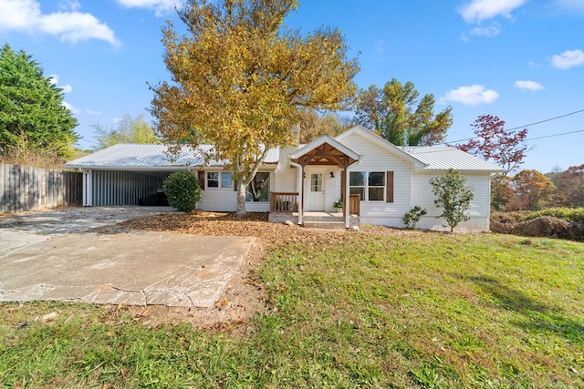 single story home with a front lawn and a porch