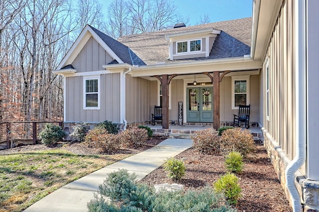 entrance to property with french doors and covered porch