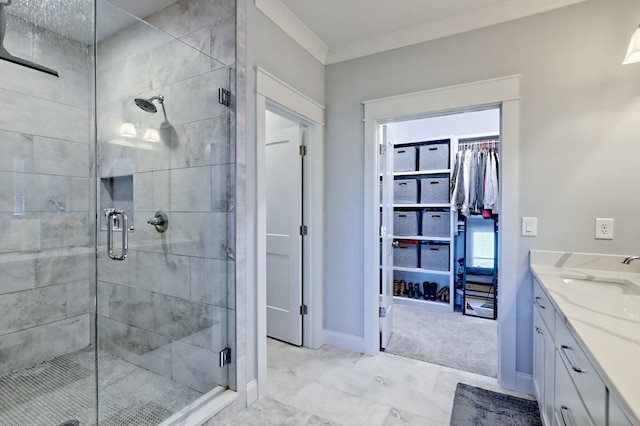 bathroom with vanity and walk in shower