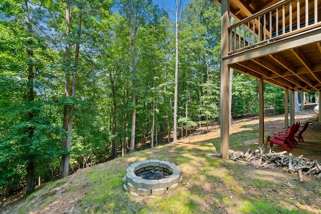 2267 Newport Dr, Ellijay, GA 30540 - view of yard with an outdoor fire pit and a wooden deck