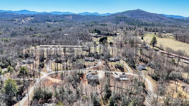 drone / aerial view featuring a mountain view