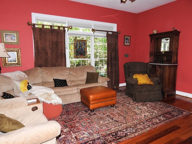 120 Sunrock Mountain Trc, Blue Ridge, GA 30513 - living room featuring wood finished floors, baseboards, and ceiling fan