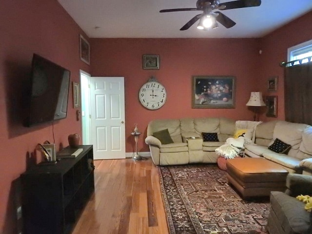120 Sunrock Mountain Trc, Blue Ridge, GA 30513 - living room with wood finished floors, ceiling fan, and baseboards