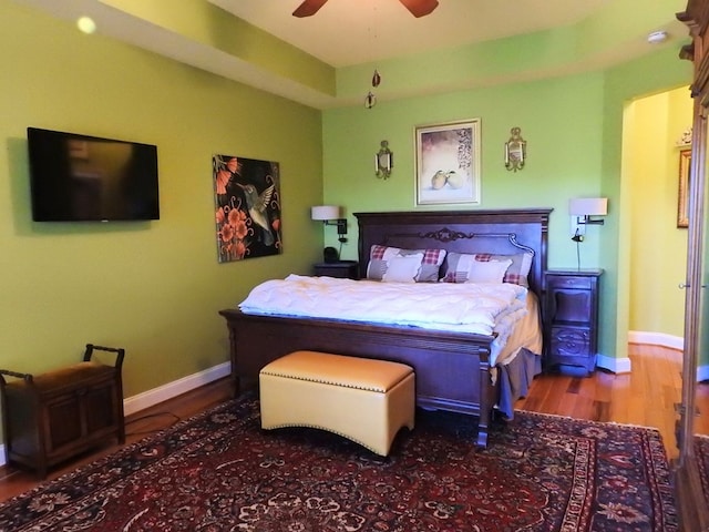 120 Sunrock Mountain Trc, Blue Ridge, GA 30513 - bedroom featuring baseboards, wood finished floors, and ceiling fan
