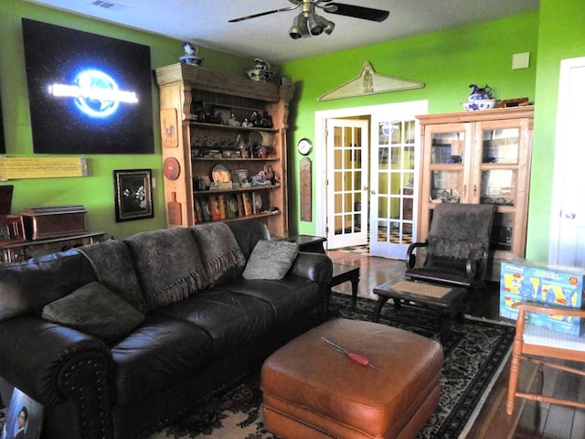 120 Sunrock Mountain Trc, Blue Ridge, GA 30513 - living room featuring french doors, a ceiling fan, and wood finished floors