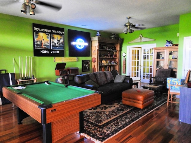 120 Sunrock Mountain Trc, Blue Ridge, GA 30513 - rec room with a ceiling fan, wood finished floors, french doors, and pool table