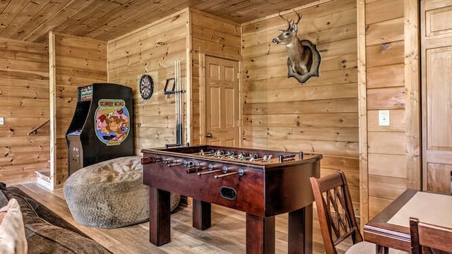 437 Spruce Cir, Mineral Bluff, GA 30559 - game room with wood ceiling, wooden walls, and wood finished floors