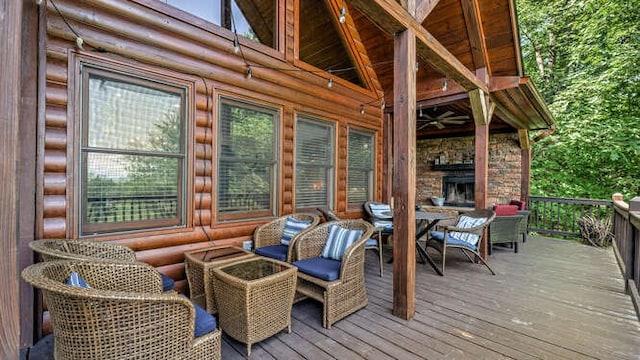 437 Spruce Cir, Mineral Bluff, GA 30559 - deck with an outdoor stone fireplace