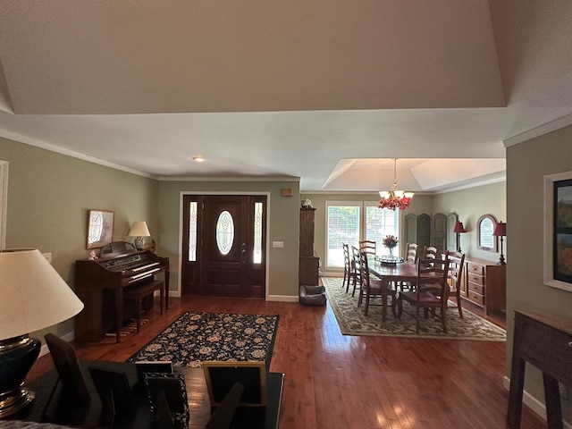1207 Bullen Gap Rd, Blue Ridge, GA 30513 - foyer featuring crown molding, a chandelier, wood-type flooring, and baseboards