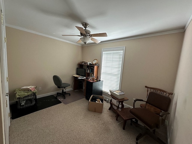 1207 Bullen Gap Rd, Blue Ridge, GA 30513 - carpeted office space with ornamental molding, ceiling fan, and baseboards