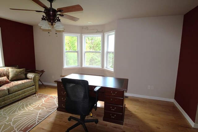 140 Hannel Dr, Murphy, NC 28906 - office area featuring baseboards, ceiling fan, and hardwood / wood-style floors