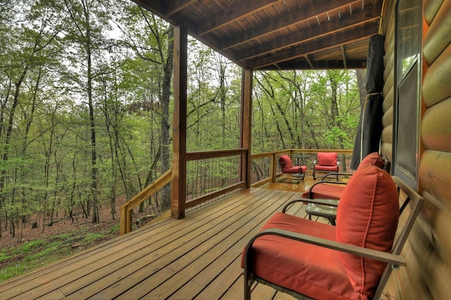 deck with a view of trees