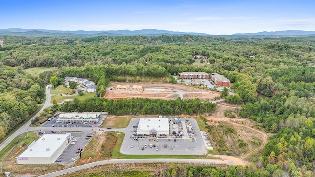 drone / aerial view featuring a mountain view