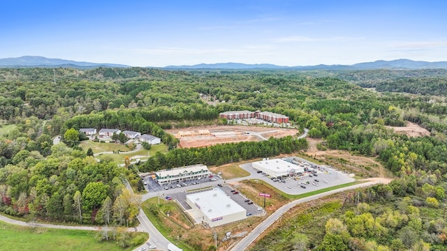 drone / aerial view featuring a mountain view