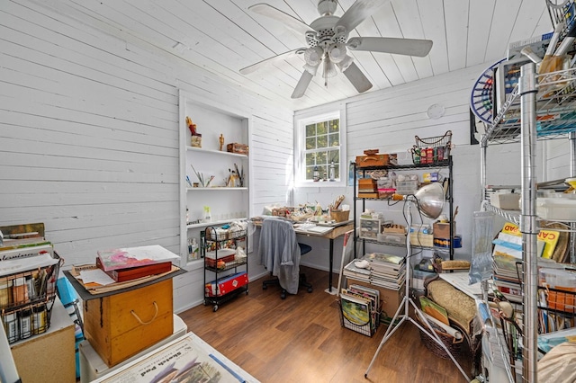 storage area featuring ceiling fan