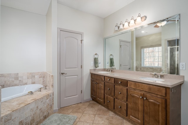 bathroom with vanity and plus walk in shower