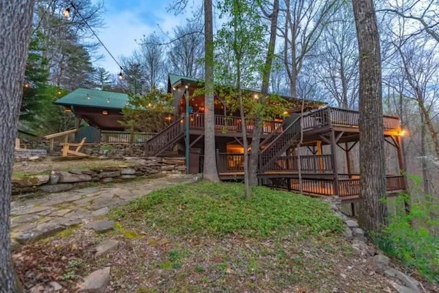 view of play area with a wooden deck