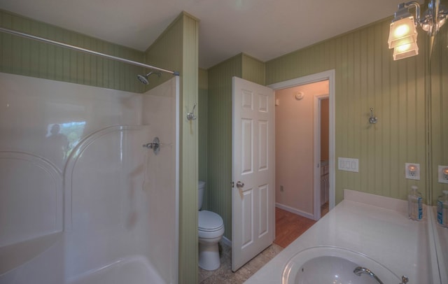 467 Greenlawn Cemetary Rd, Murphy, NC 28906 - bathroom with toilet, a shower, vanity, and wood finished floors