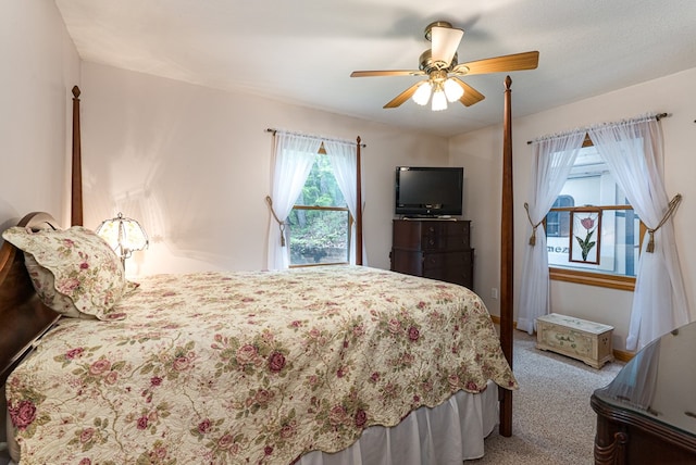 bedroom featuring carpet flooring and a ceiling fan